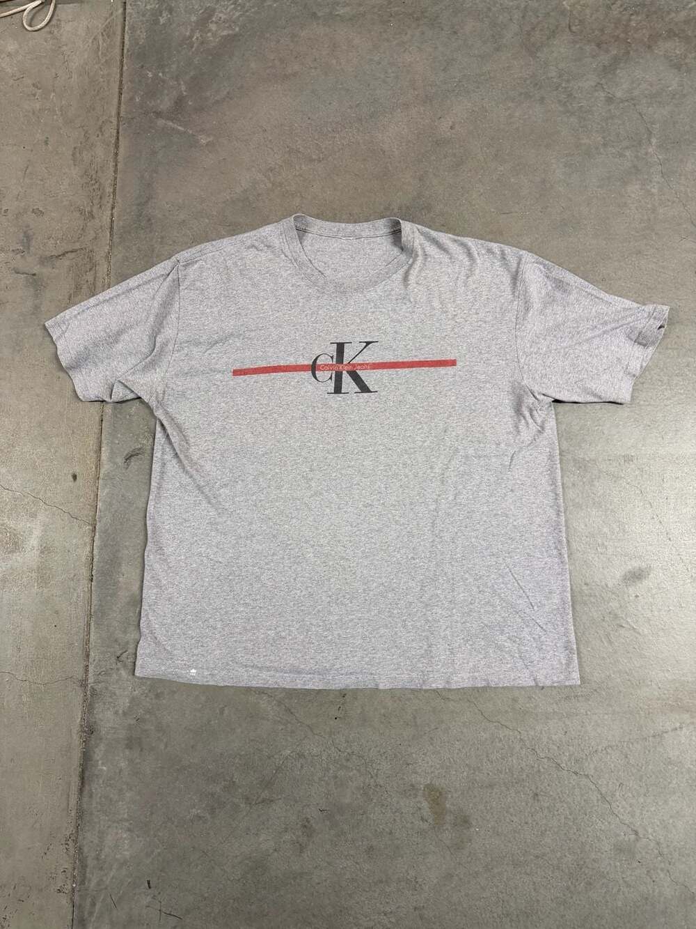 Vintage 90s Calvin Klein Jeans Gray CK Logo T-Shirt Size L
